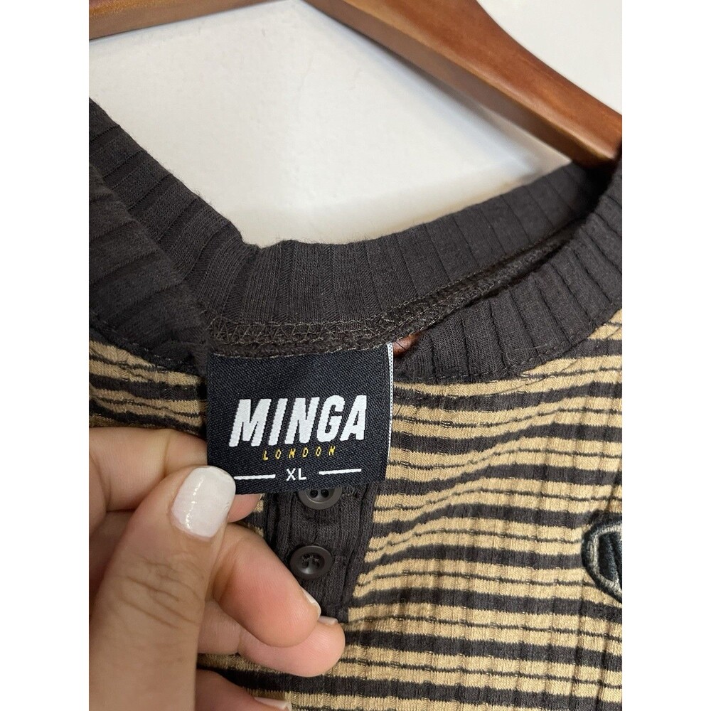 Minga Juniors XL Brown Striped Long Sleeve Top Ribbed - Picture 4 of 6